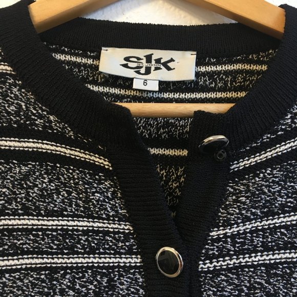Vintage St. John Black/White Striped Knit Cardigan - Picture 5 of 7